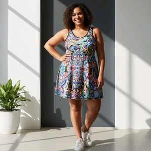 JOHNNY WAS ACTIVE Women XL Colorful Geometric Paisley Print Athletic Dress‎